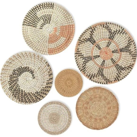 West Elm Other - NEW West Elm XL Woven Wicker Rattan Seagrass Boho Wall Hanging Baskets - Set / 6